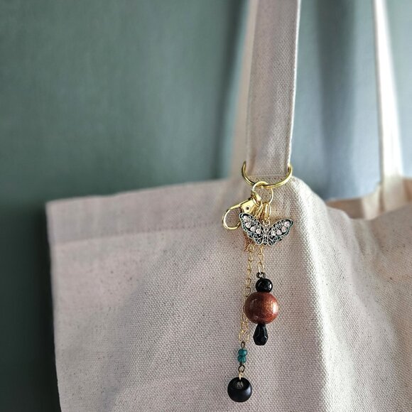 Handmade Earthy Keychain with Natural Stone Beads, Butterfly Accent - Picture 2 of 6
